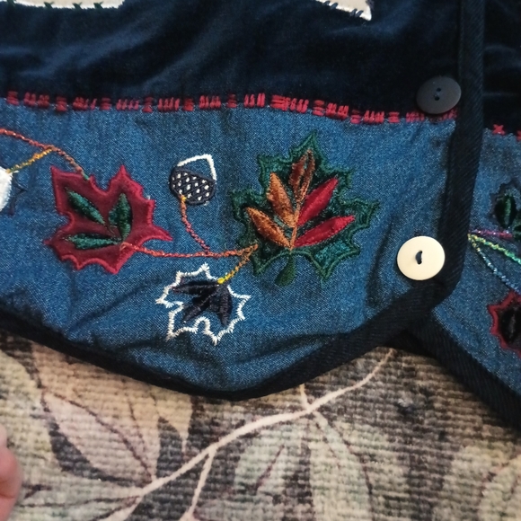 New Directions Womens Cottagecore Fall Vest Large Embroidered Patchwork Autumn - Picture 7 of 12